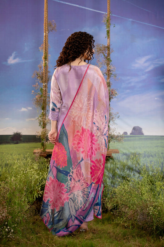 Lilac Bloom Muslin 3-Piece Kurta Set