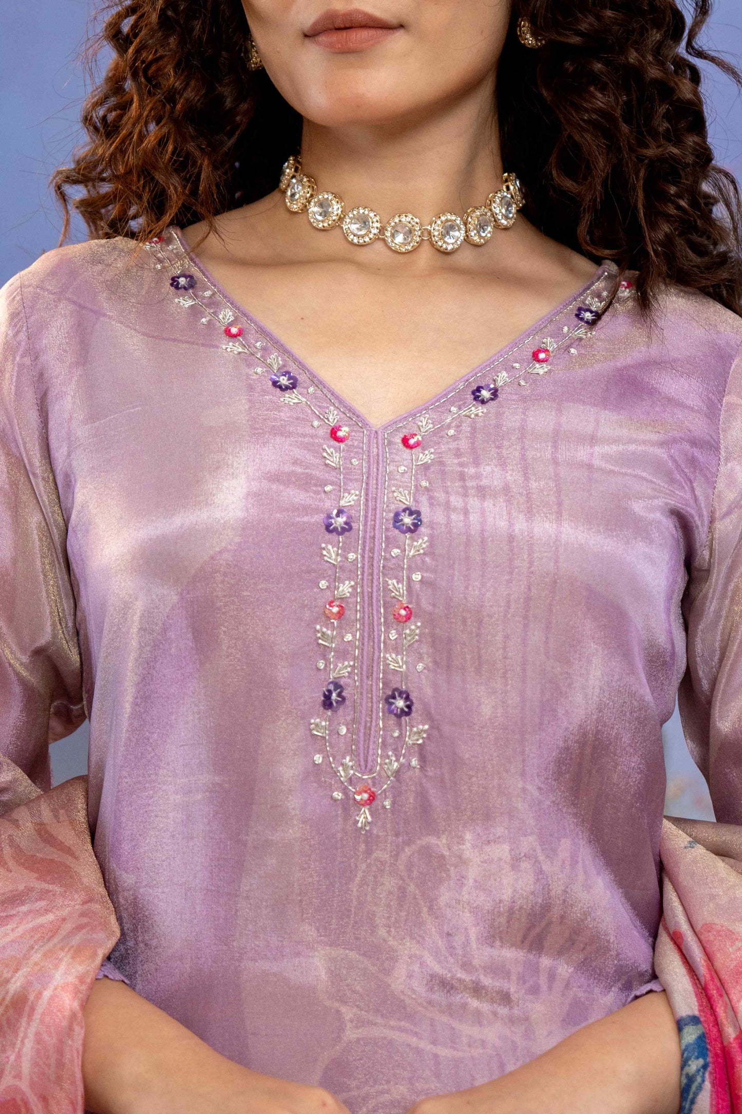 Lilac Bloom Muslin 3-Piece Kurta Set