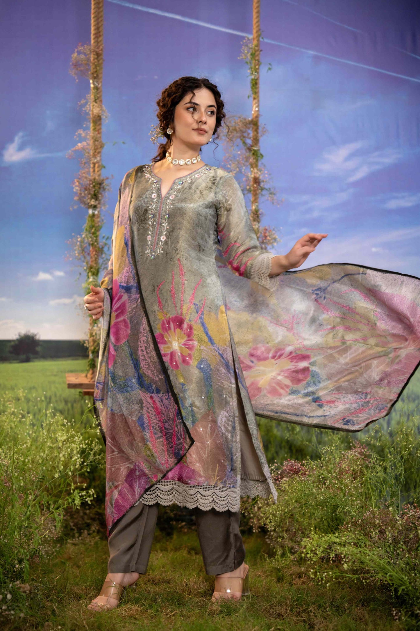 Botanic Mist Muslin 3-Piece Embroidered Suit Set