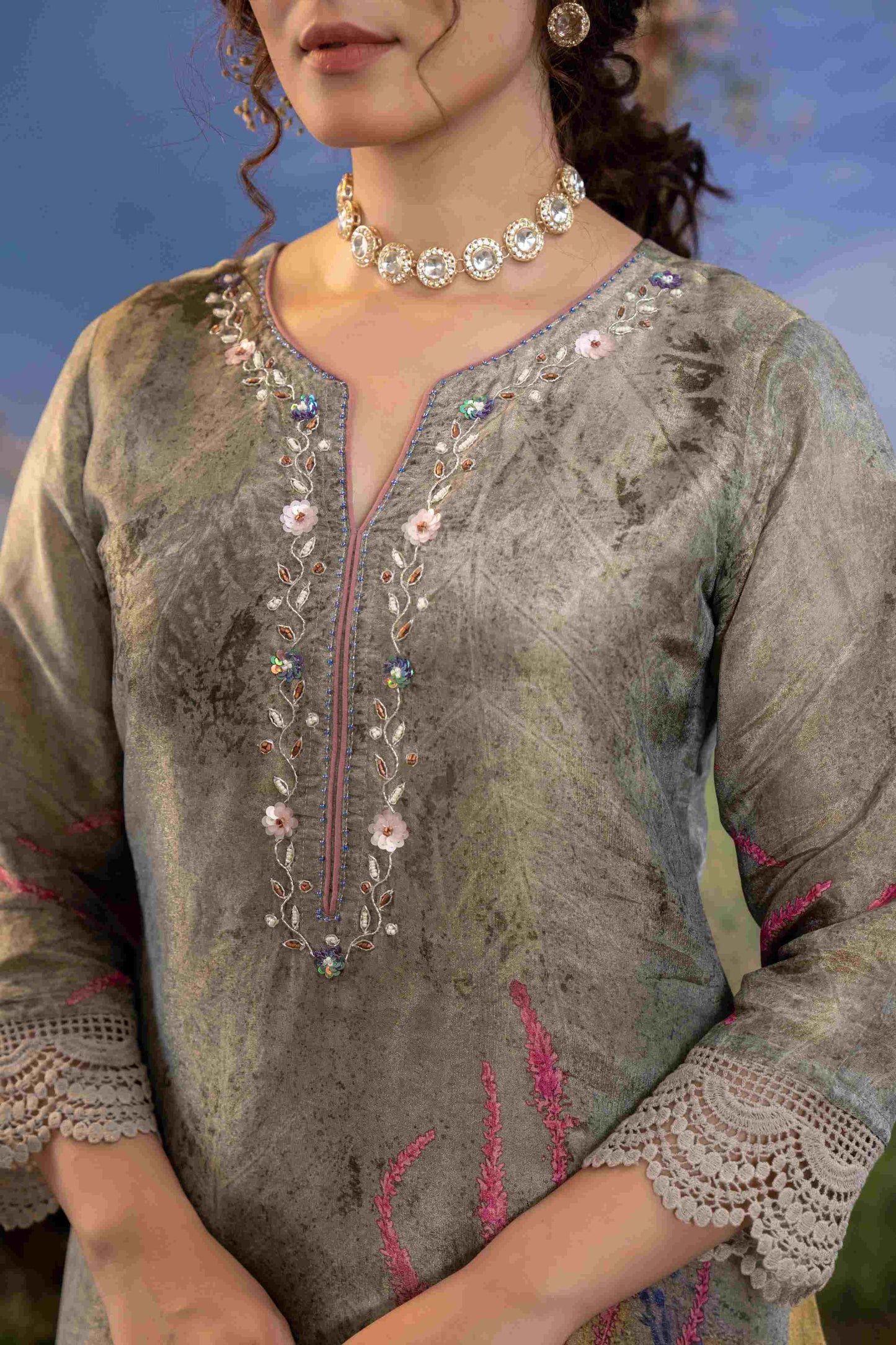 Botanic Mist Muslin 3-Piece Embroidered Suit Set