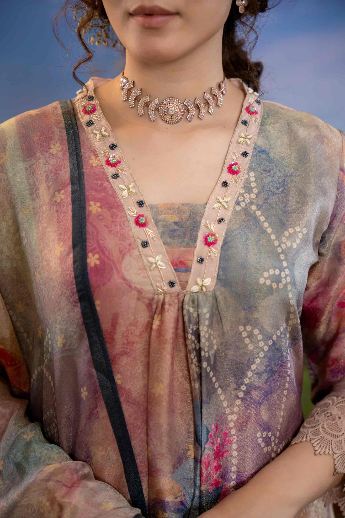 Lavender Multicolor Floral Printed Muslin 3-Piece Kurta Set with Dupatta