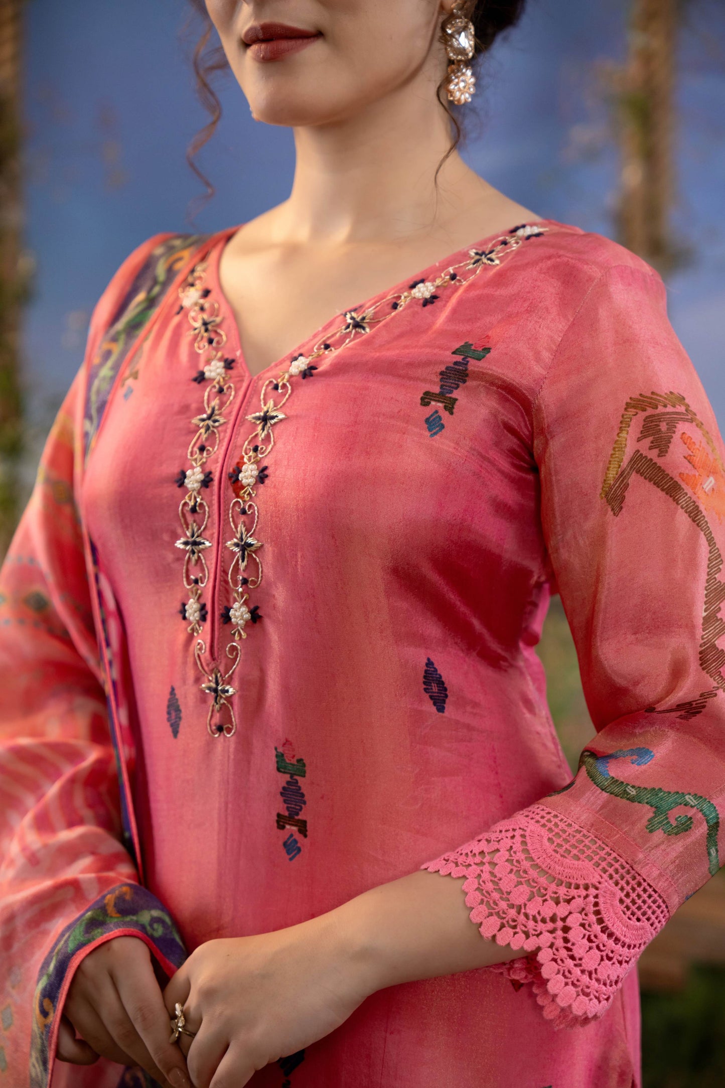 Blush Rose Muslin 3-Piece Embroidered Kurta Set
