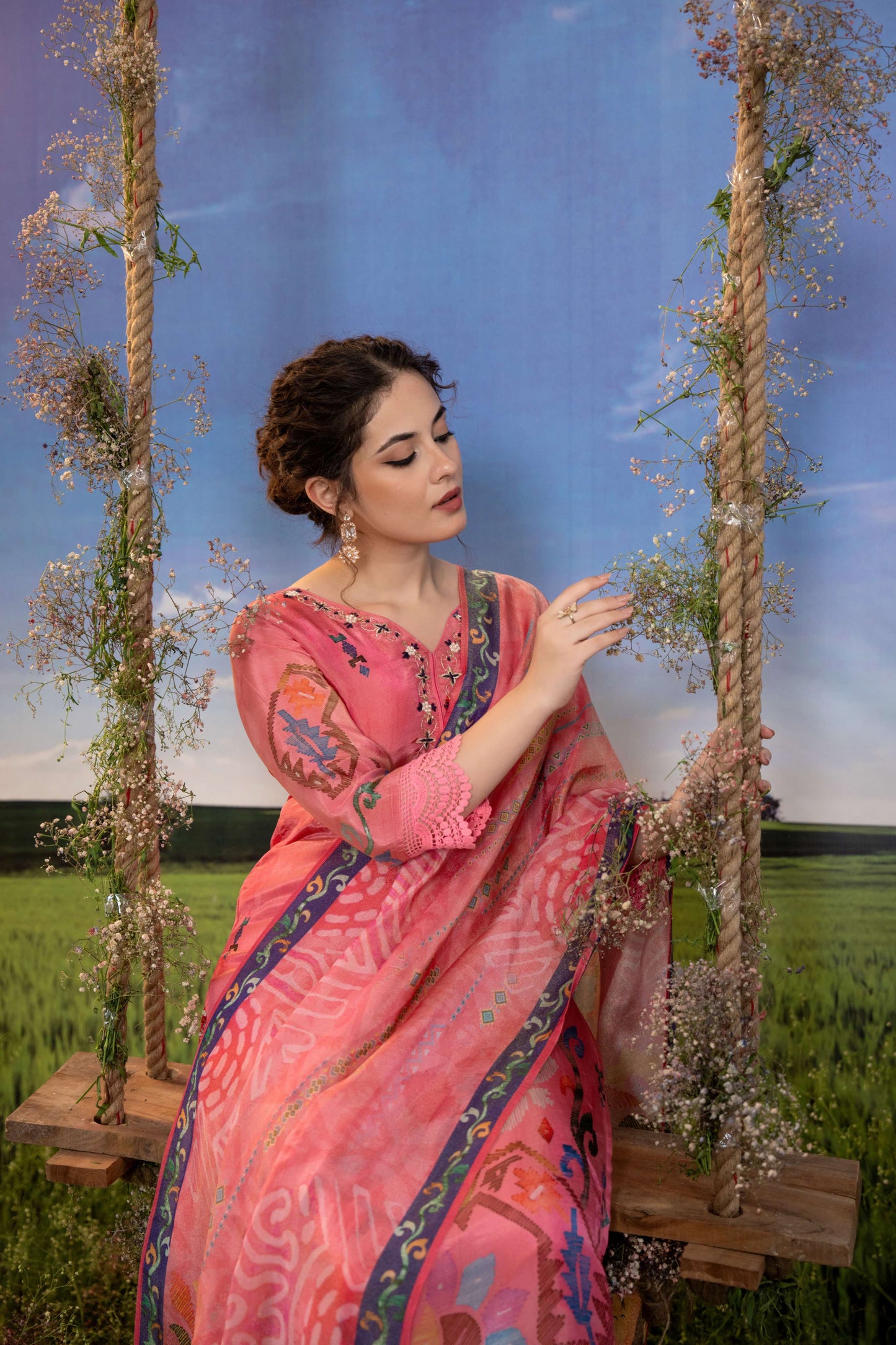 Blush Rose Muslin 3-Piece Embroidered Kurta Set