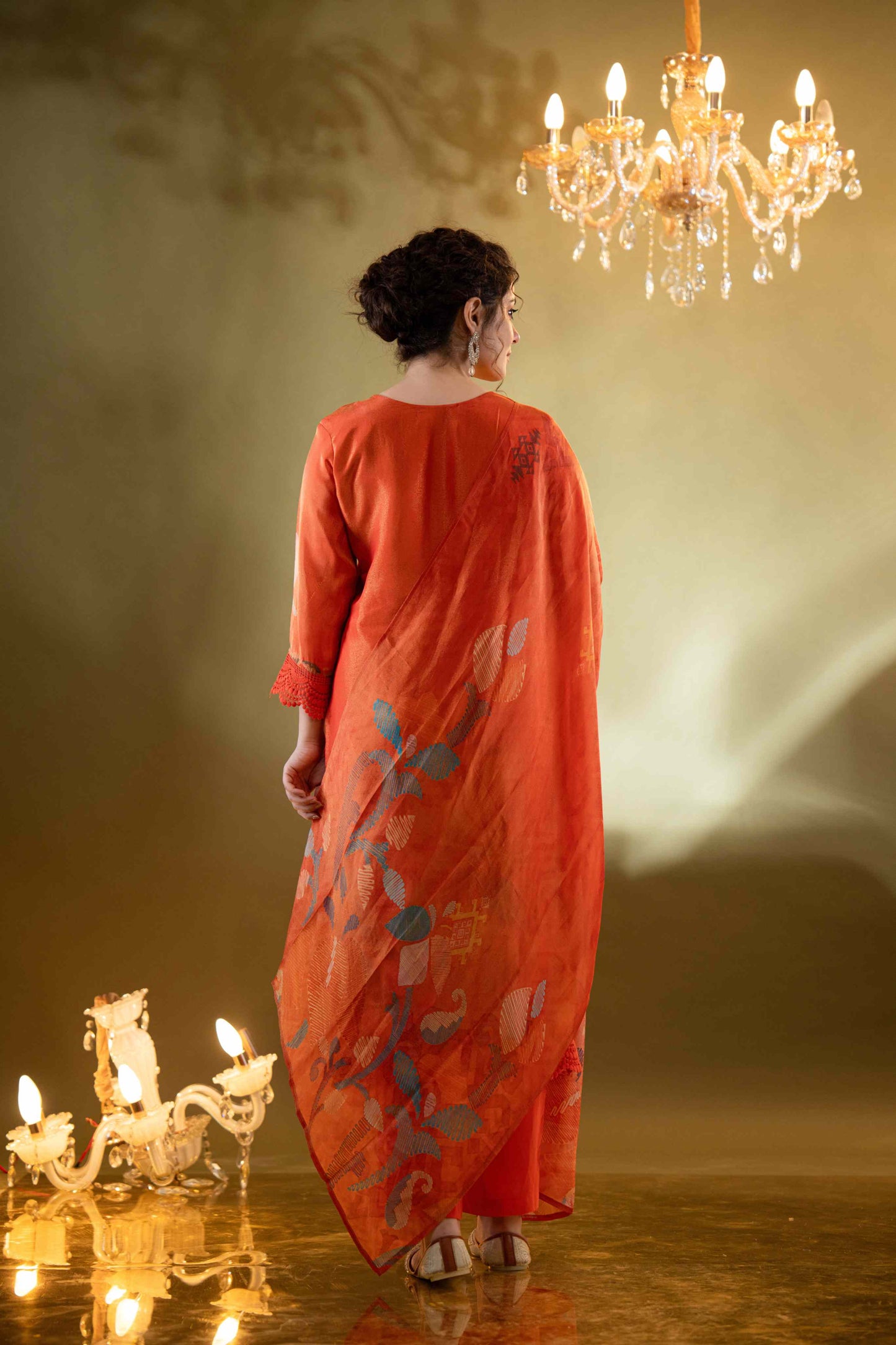 Fiery Tangerine Muslin 3-Piece Kurta Set