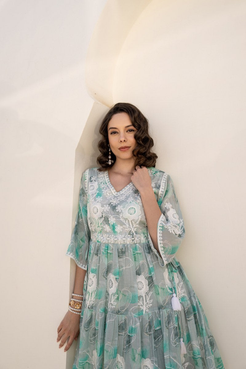Mint Green Summer Breeze Embroidered Dress