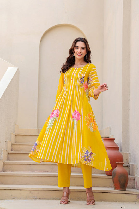 Sunshine Bloom Yellow Floral Printed Cotton Cord Set