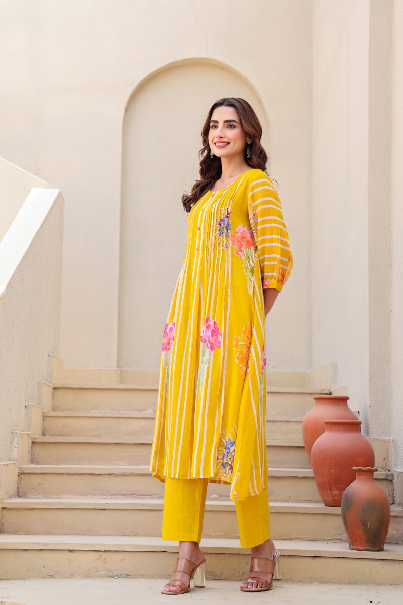 Sunshine Bloom Yellow Floral Printed Cotton Cord Set