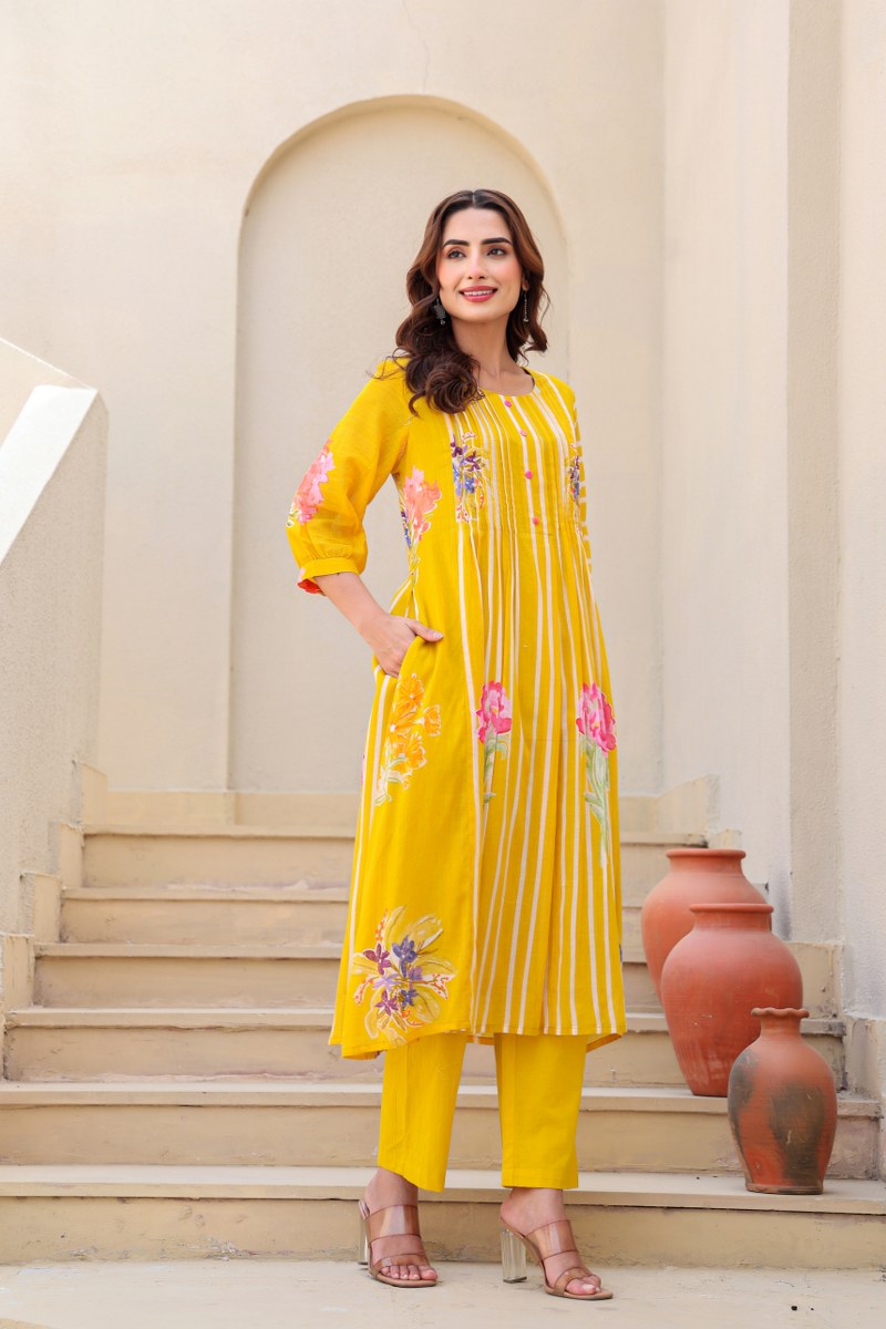 Sunshine Bloom Yellow Floral Printed Cotton Cord Set