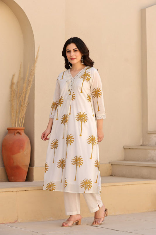 Ivory Palm Tree Printed 2-Piece Cord Set