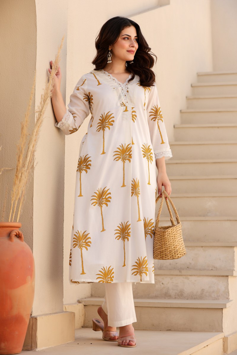 Ivory Palm Tree Printed 2-Piece Cord Set