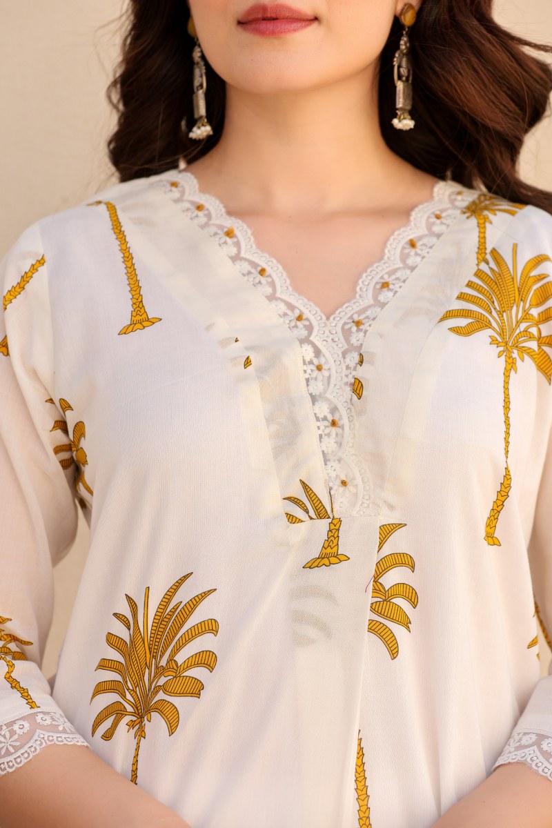 Ivory Palm Tree Printed 2-Piece Cord Set