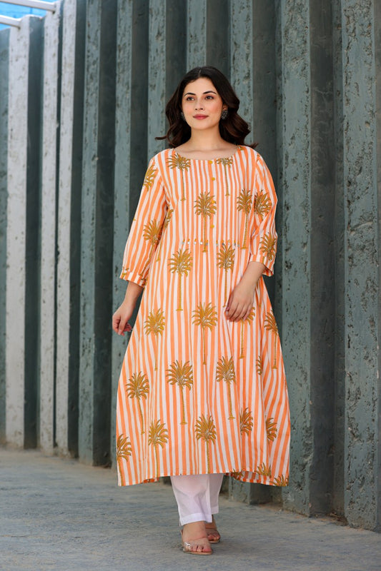 Orange & White Striped Printed 2-Piece Cord Set