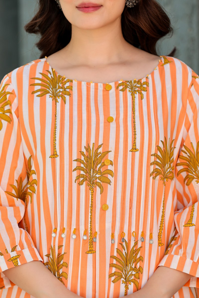 Orange & White Striped Printed 2-Piece Cord Set