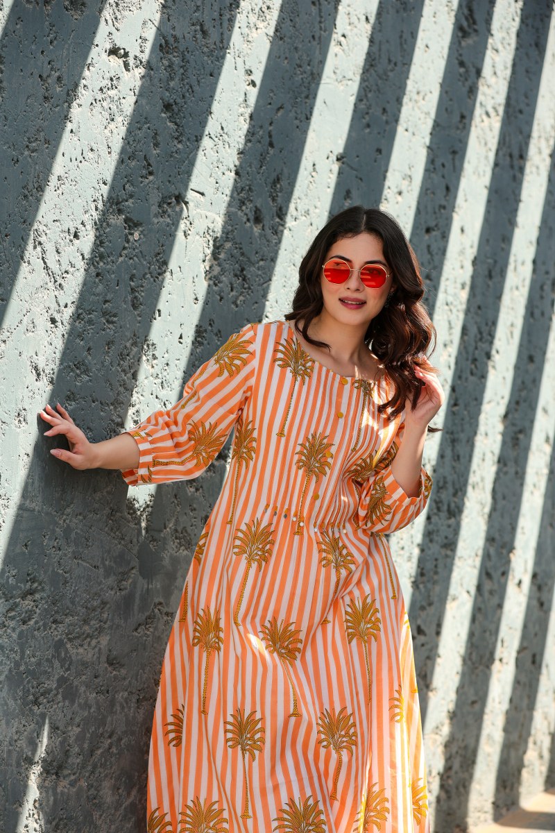 Orange & White Striped Printed 2-Piece Cord Set