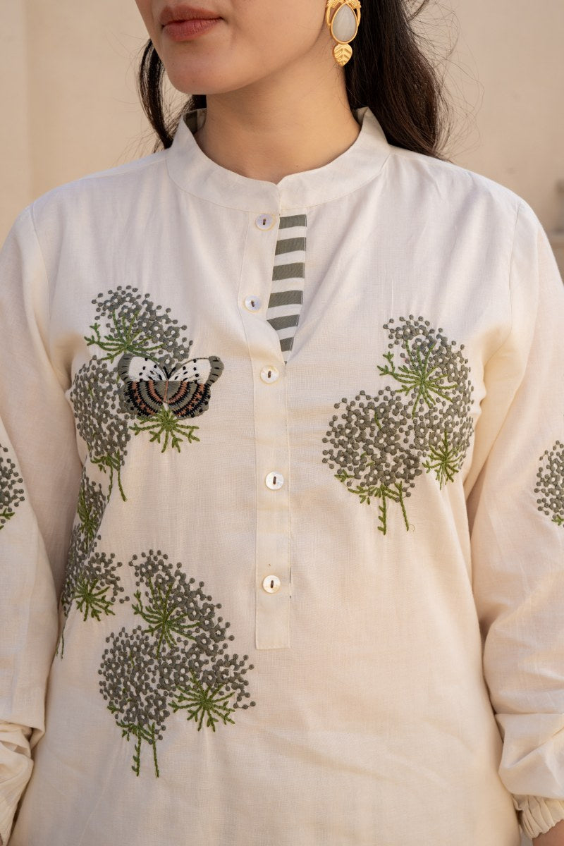 Ivory Green Floral Printed Cotton Cord Set for Women