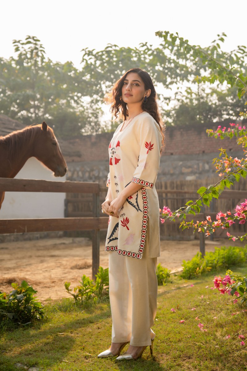 Cream Embroidered 2-Piece Cord Set
