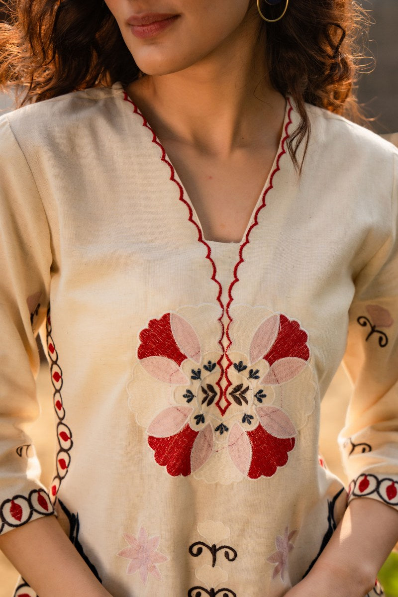 Cream Embroidered 2-Piece Cord Set