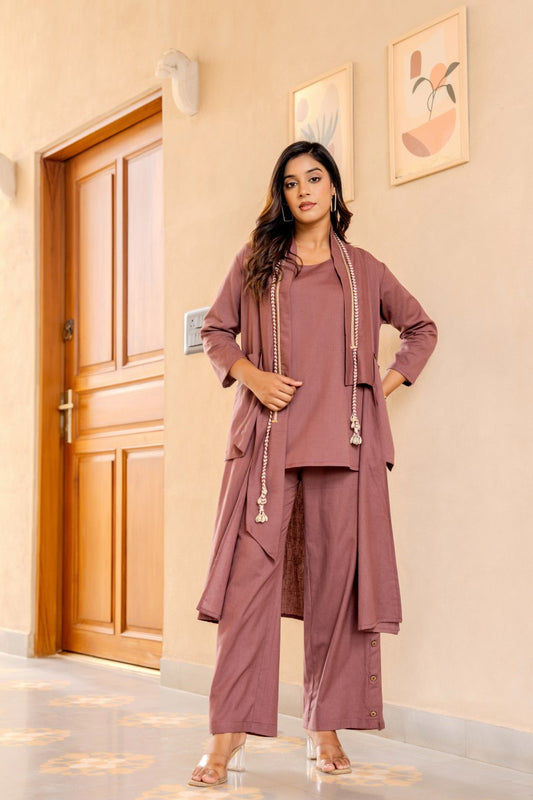 Dusty Rose Co-Ord Set for Women | Cotton Kurta with Palazzo Pants