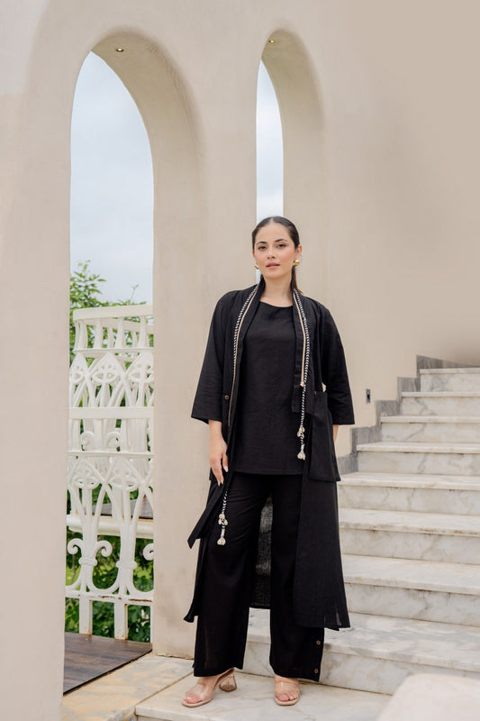 Elegant Black Co-Ord Set for Women | Stylish Cotton Kurta with Palazzo Pants
