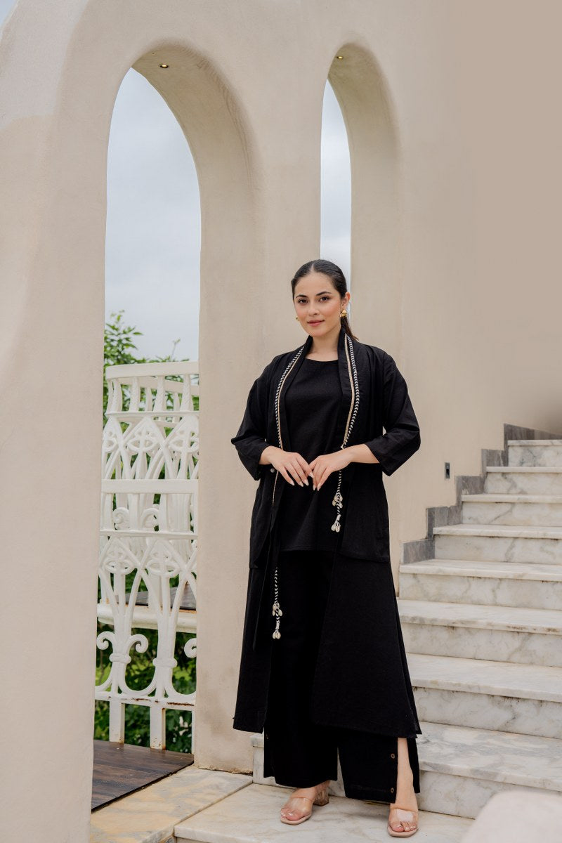 Elegant Black Co-Ord Set for Women | Stylish Cotton Kurta with Palazzo Pants