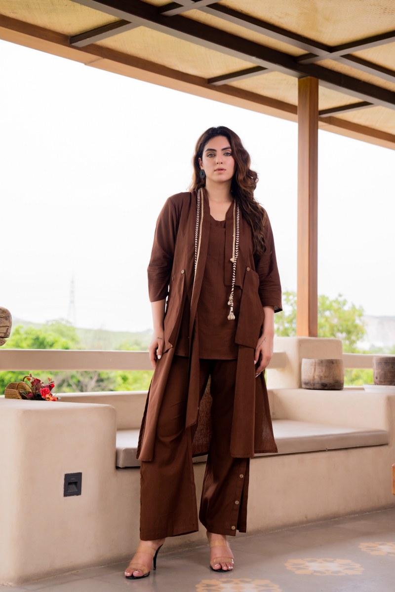 Brown Co-Ord Set for Women | Cotton Kurta with Palazzo Pants