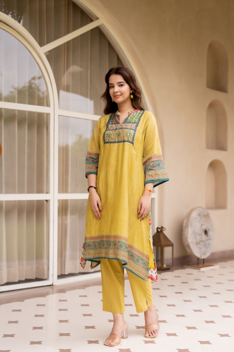 Yellow Mal Cotton Printed Kurti Set for Women | Ethnic Straight Kurta with Pants | Comfortable Daily & Festive Wear