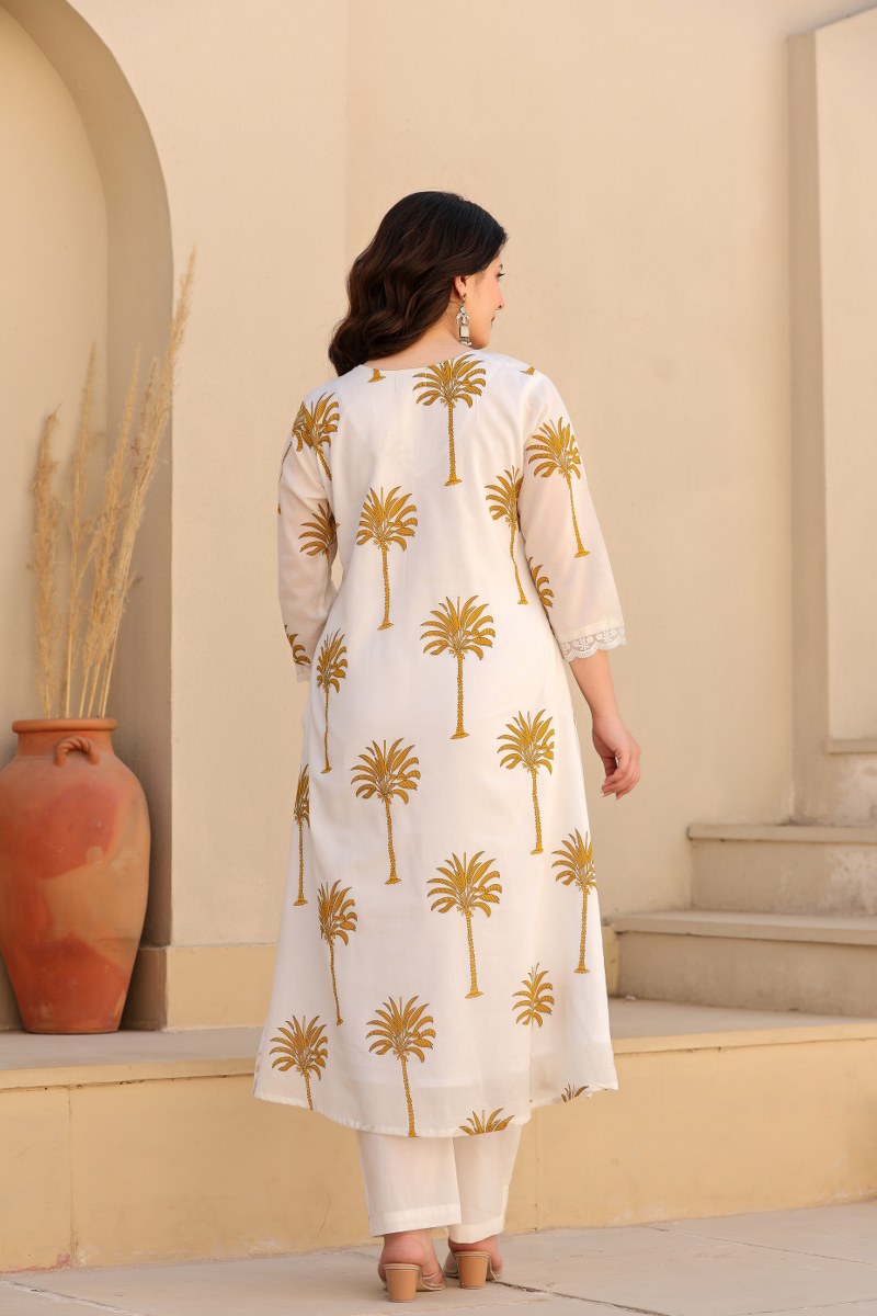 Ivory Palm Tree Printed 2-Piece Cord Set