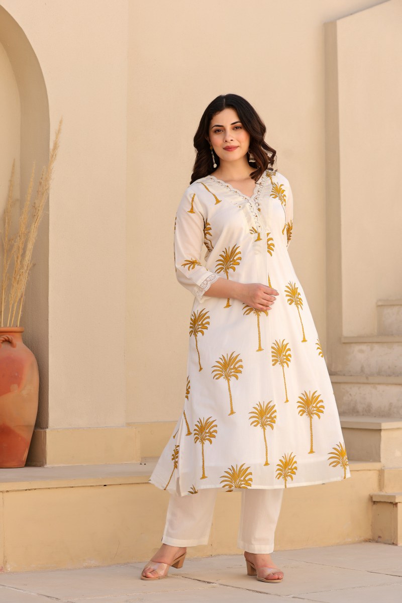 Ivory Palm Tree Printed 2-Piece Cord Set