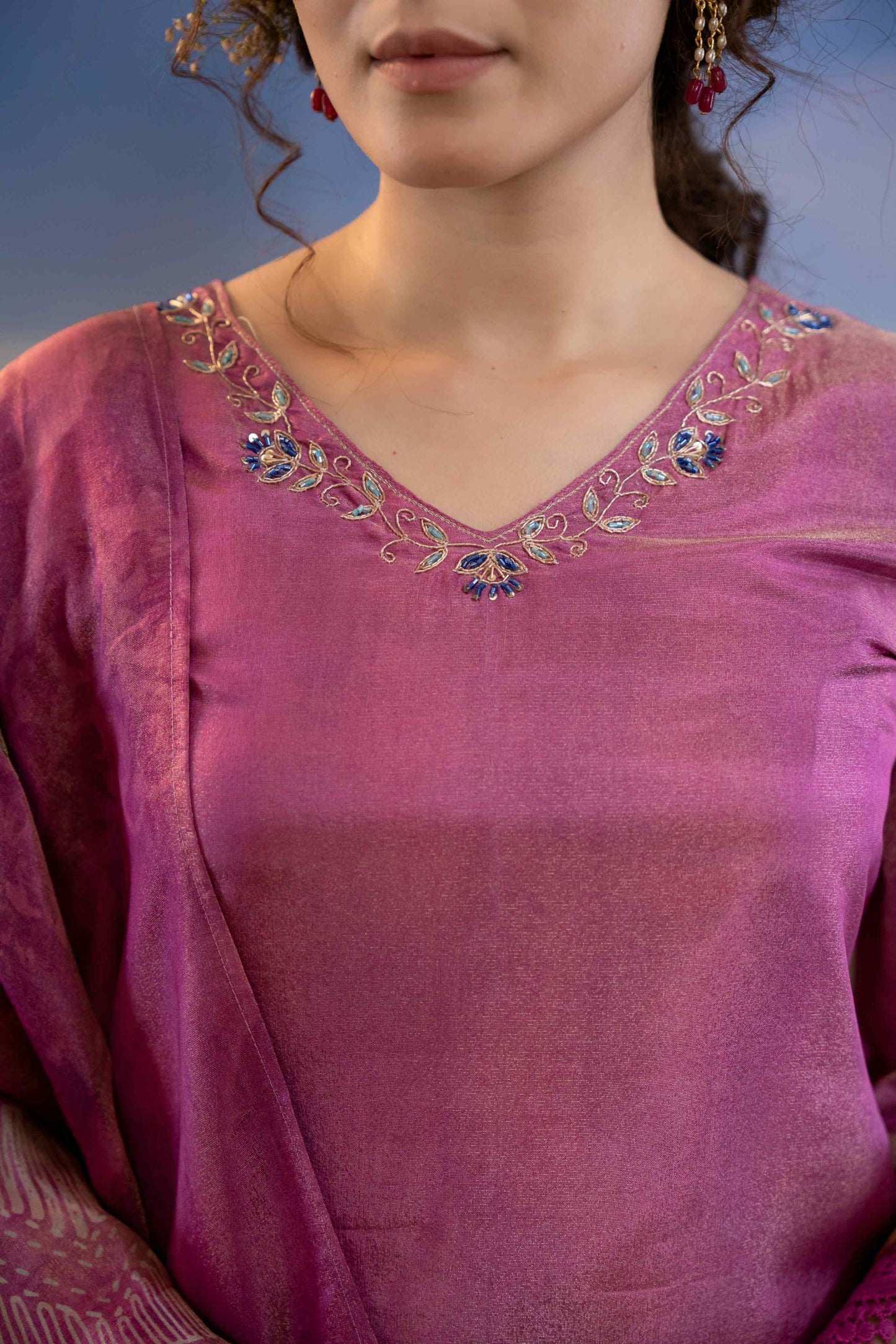 Magenta Pink Abstract Print Muslin 3-Piece Kurta Set with Dupatta