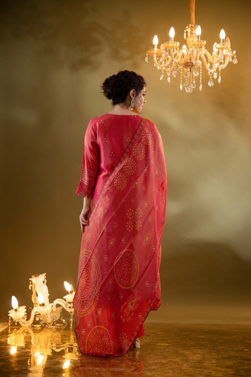 Crimson Red Printed Muslin 3-Piece Kurta Set with Dupatta