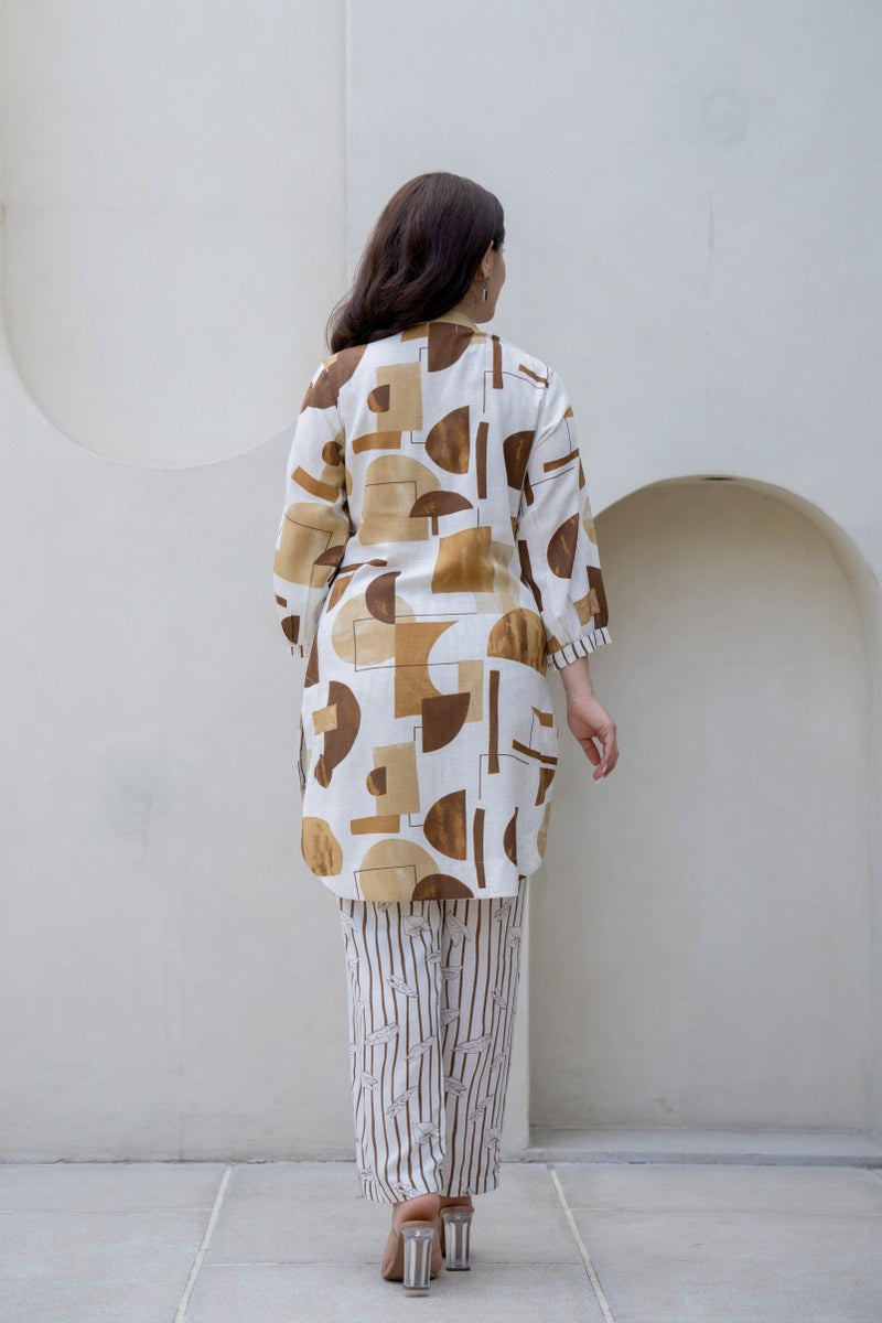 Beige & Brown Abstract Printed Co-Ord Set
