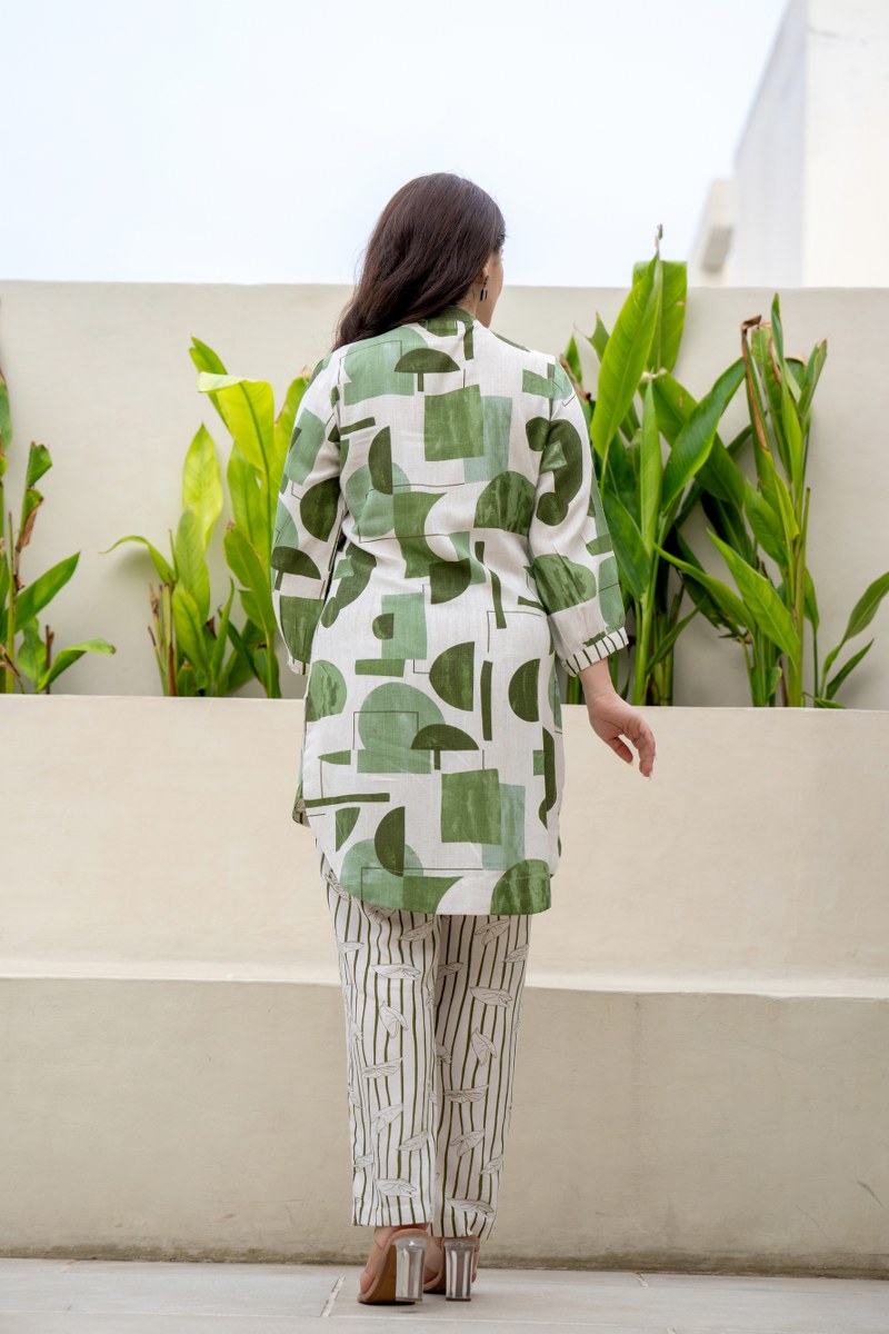Beige & Green Abstract Printed Co-Ord Set