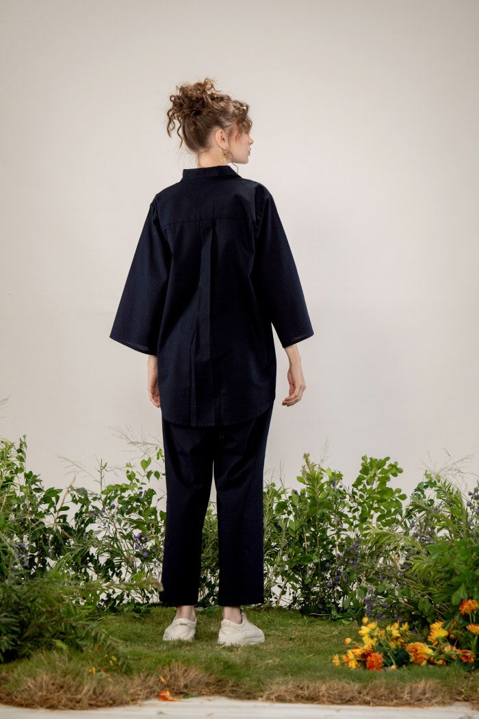 Black Floral Embroidered Co-Ord Set with Straight Pants