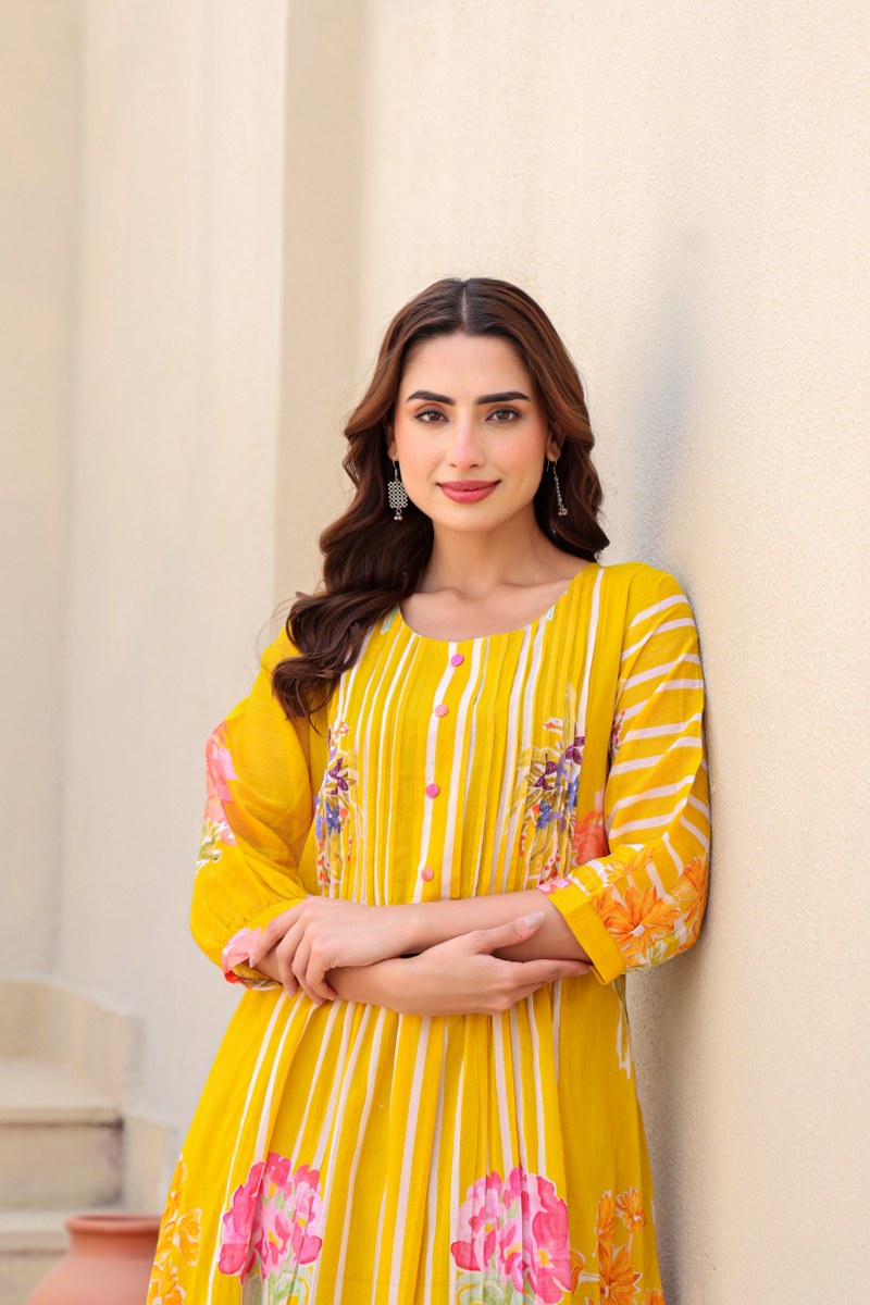 Sunshine Bloom Yellow Floral Printed Cotton Cord Set