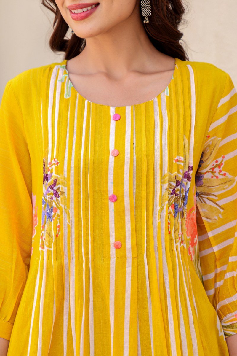 Sunshine Bloom Yellow Floral Printed Cotton Cord Set