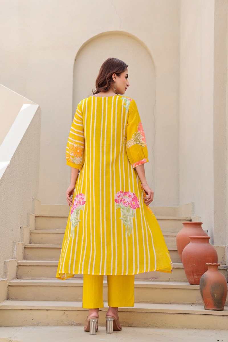 Sunshine Bloom Yellow Floral Printed Cotton Cord Set