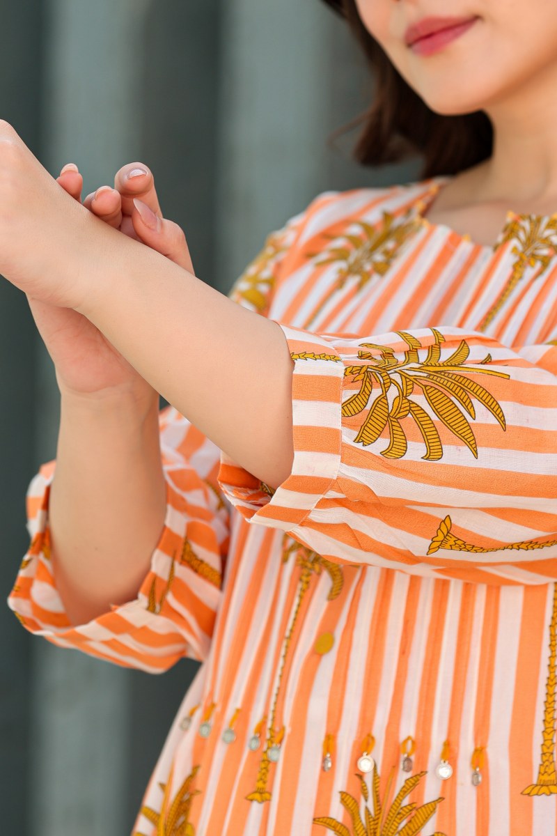 Orange & White Striped Printed 2-Piece Cord Set