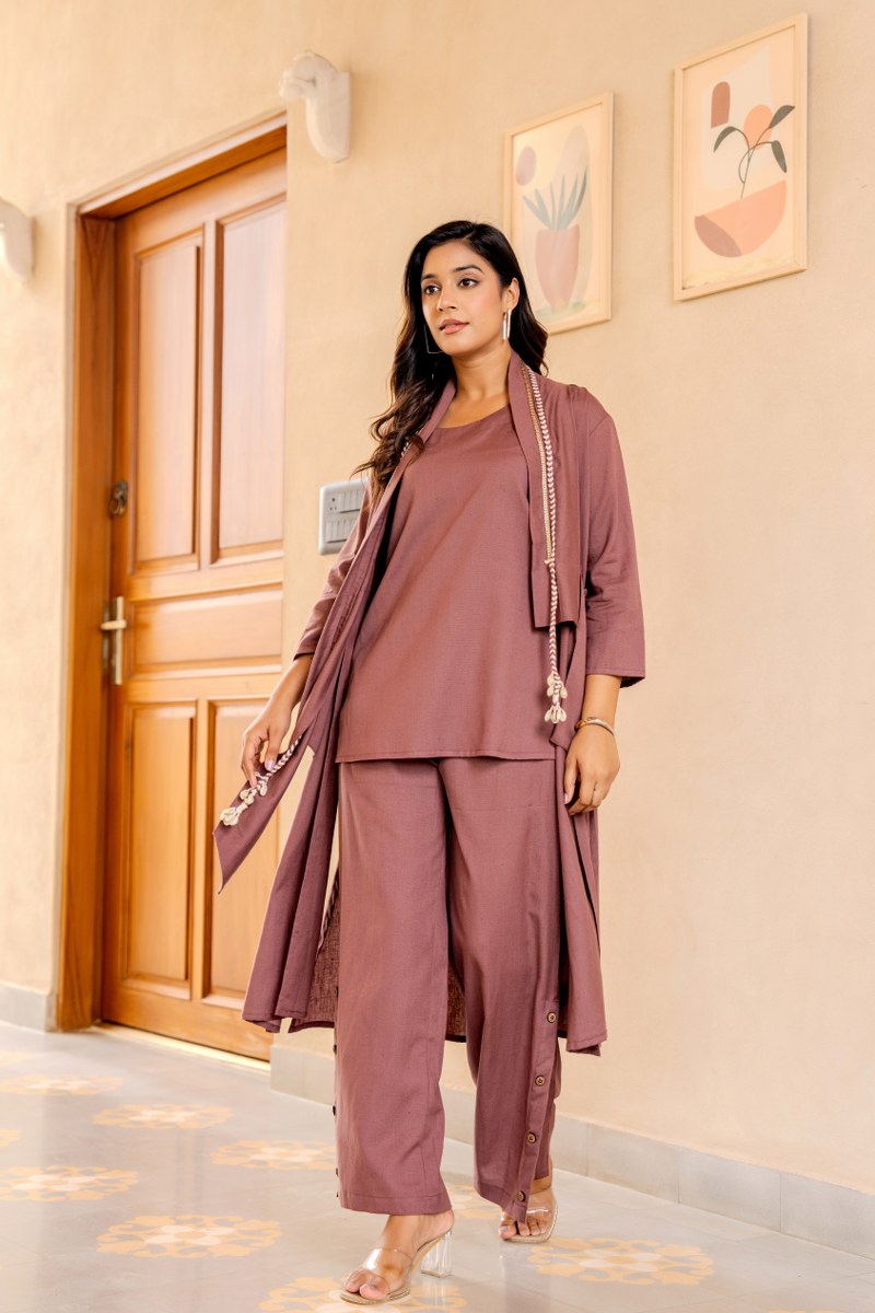 Dusty Rose Co-Ord Set for Women | Cotton Kurta with Palazzo Pants