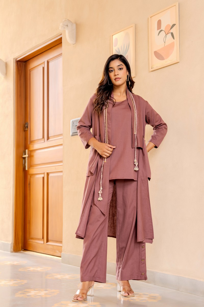 Dusty Rose Co-Ord Set for Women | Cotton Kurta with Palazzo Pants