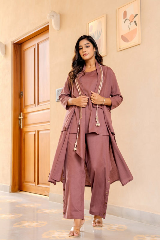 Dusty Rose Co-Ord Set for Women | Cotton Kurta with Palazzo Pants