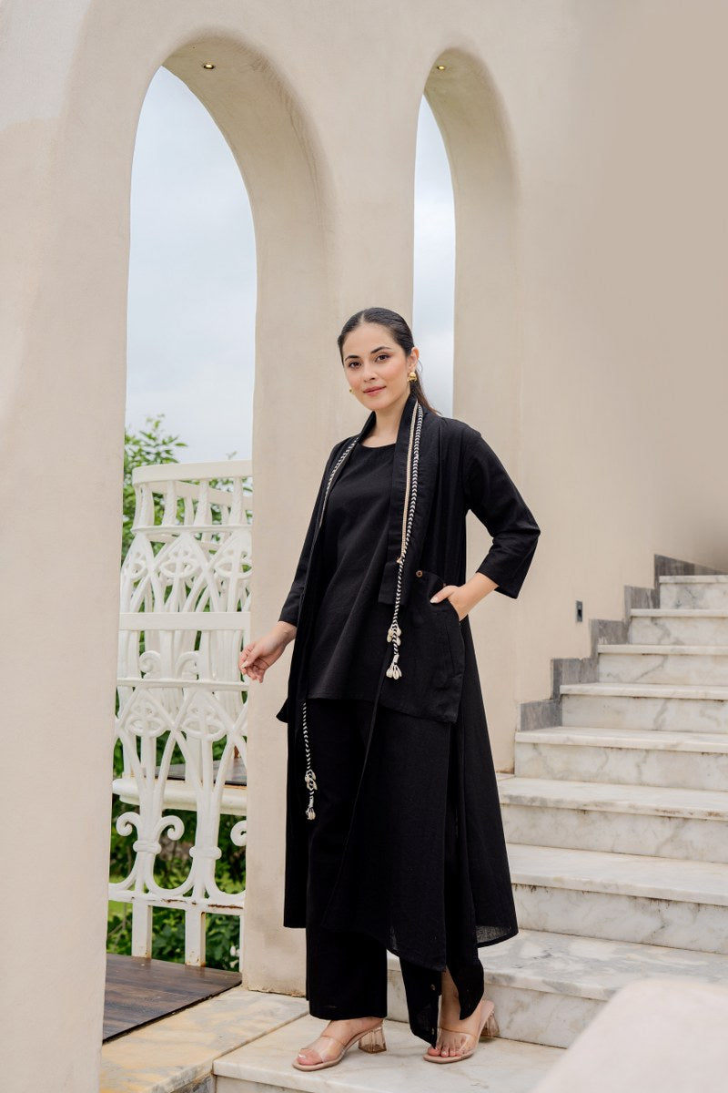 Elegant Black Co-Ord Set for Women | Stylish Cotton Kurta with Palazzo Pants