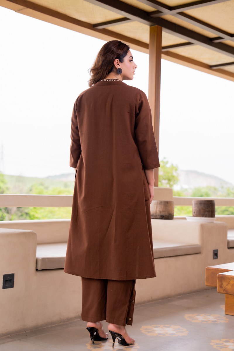 Brown Co-Ord Set for Women | Cotton Kurta with Palazzo Pants