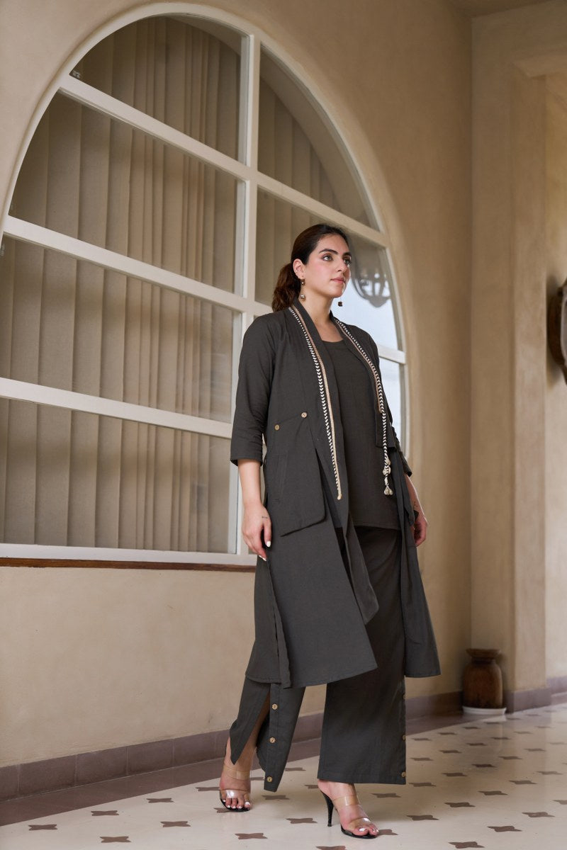 Light Black Co-Ord Set for Women | Cotton Kurta with Palazzo Pants