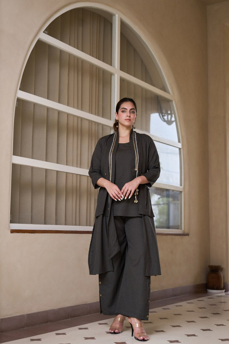Light Black Co-Ord Set for Women | Cotton Kurta with Palazzo Pants