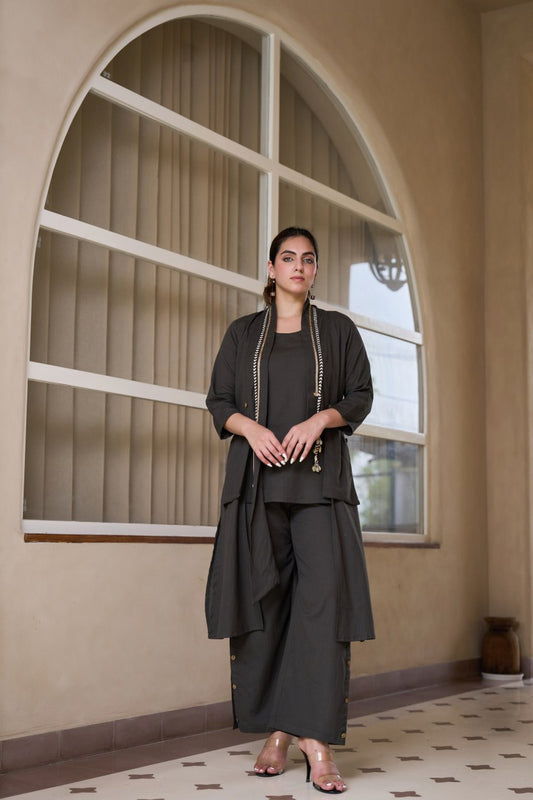 Light Black Co-Ord Set for Women | Cotton Kurta with Palazzo Pants
