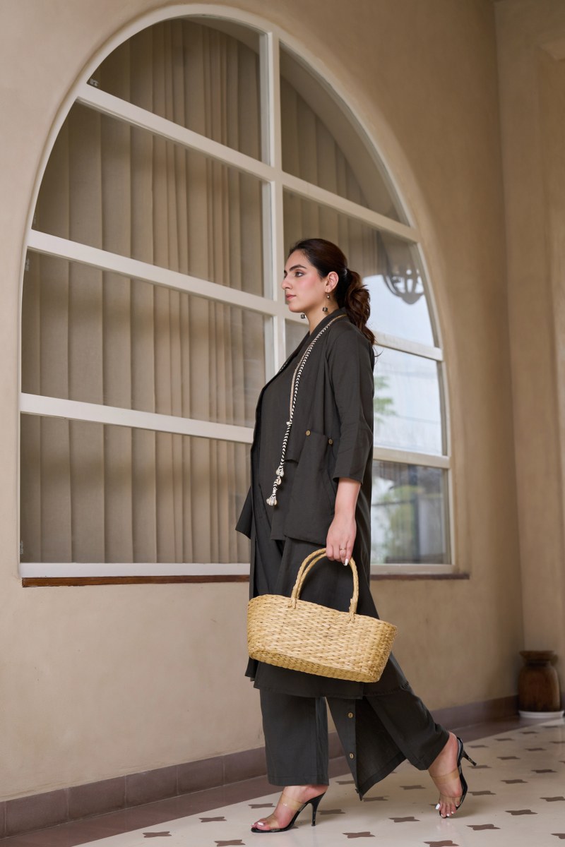 Light Black Co-Ord Set for Women | Cotton Kurta with Palazzo Pants