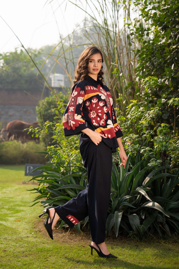 Brush Paint Cotton Co-ord Set – Designer Printed Shirt & Pants for Women